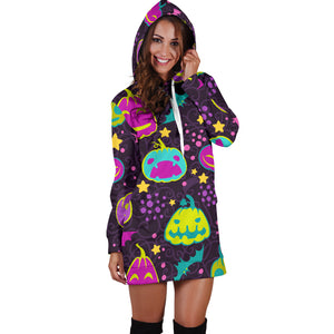 Halloween Pumpkin Bat Pattern Women Hoodie Dress