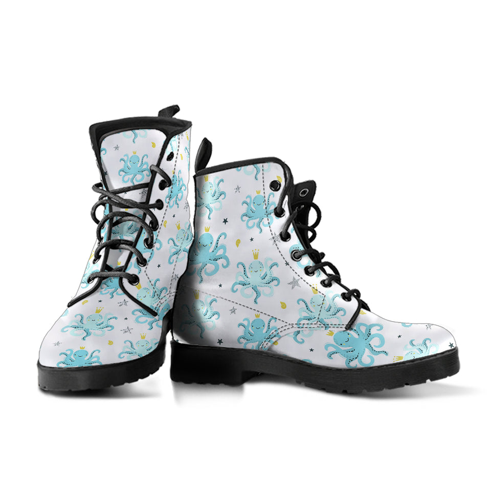 Octopus Blue Pattern Leather Boots