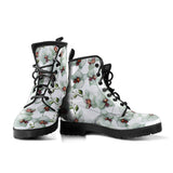 White Orchid Pattern Leather Boots