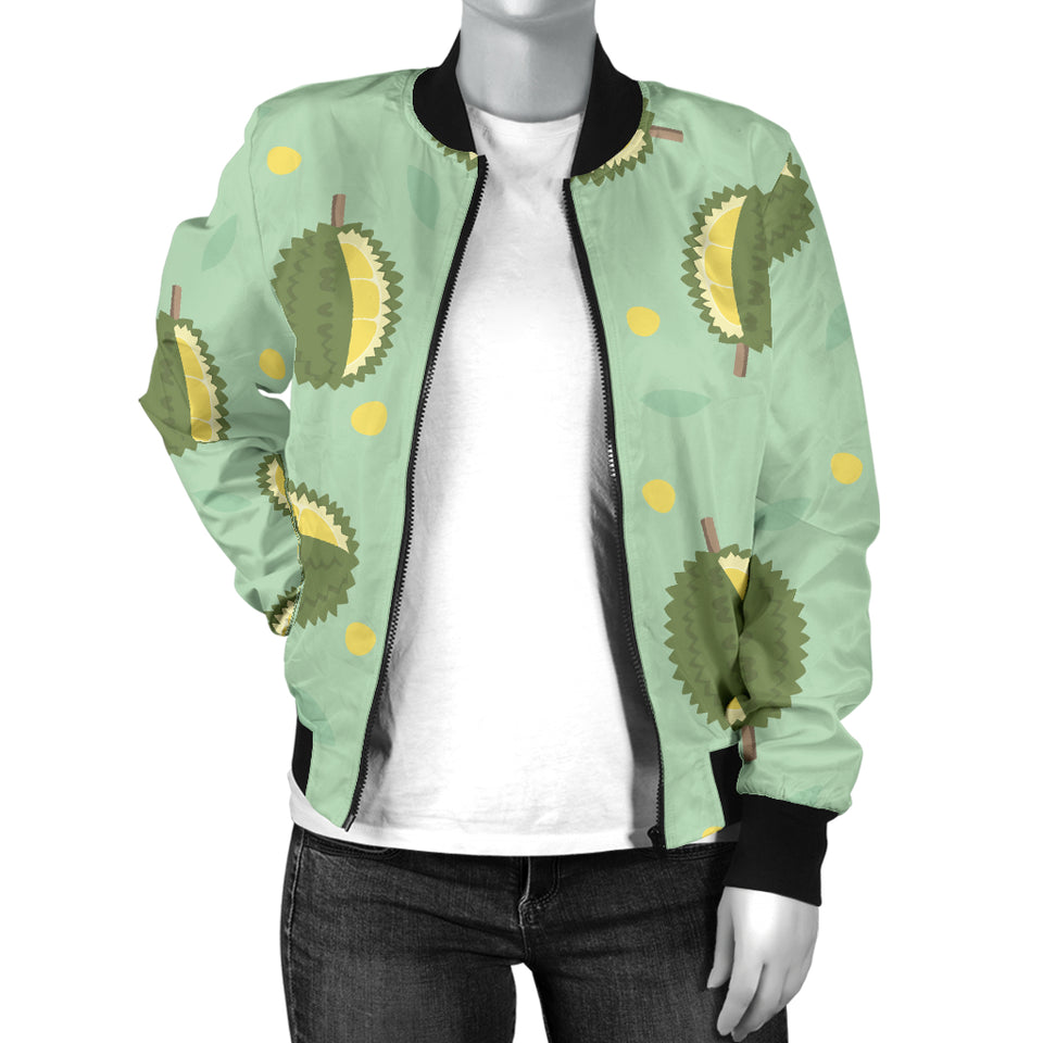 Durian Pattern Green Background Women Bomber Jacket