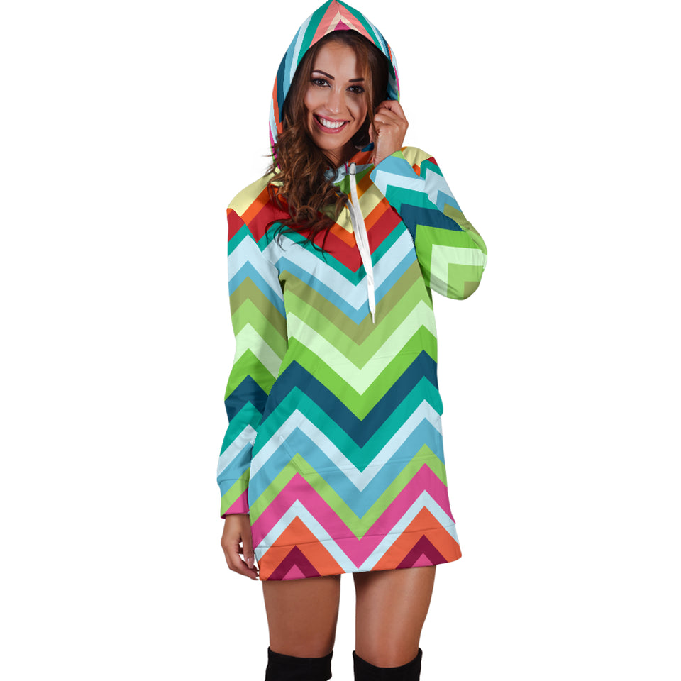 Rainbow Zigzag Chavron Pattern Women Hoodie Dress