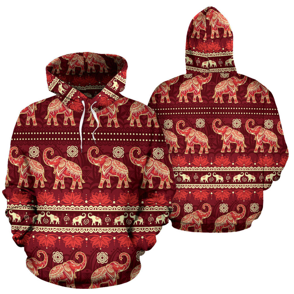 Elephant Red Pattern Ethnic Motifs Men Women Pullover Hoodie