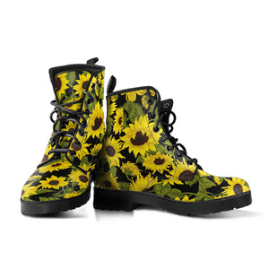 Sunflower Theme Pattern  Leather Boots