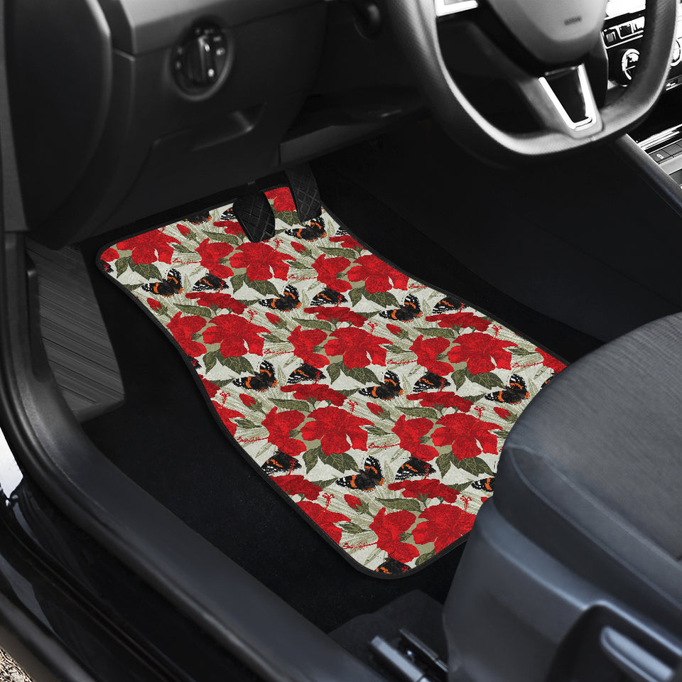 Hibiscus Pattern Print Design 04 Front and Back Car Mats