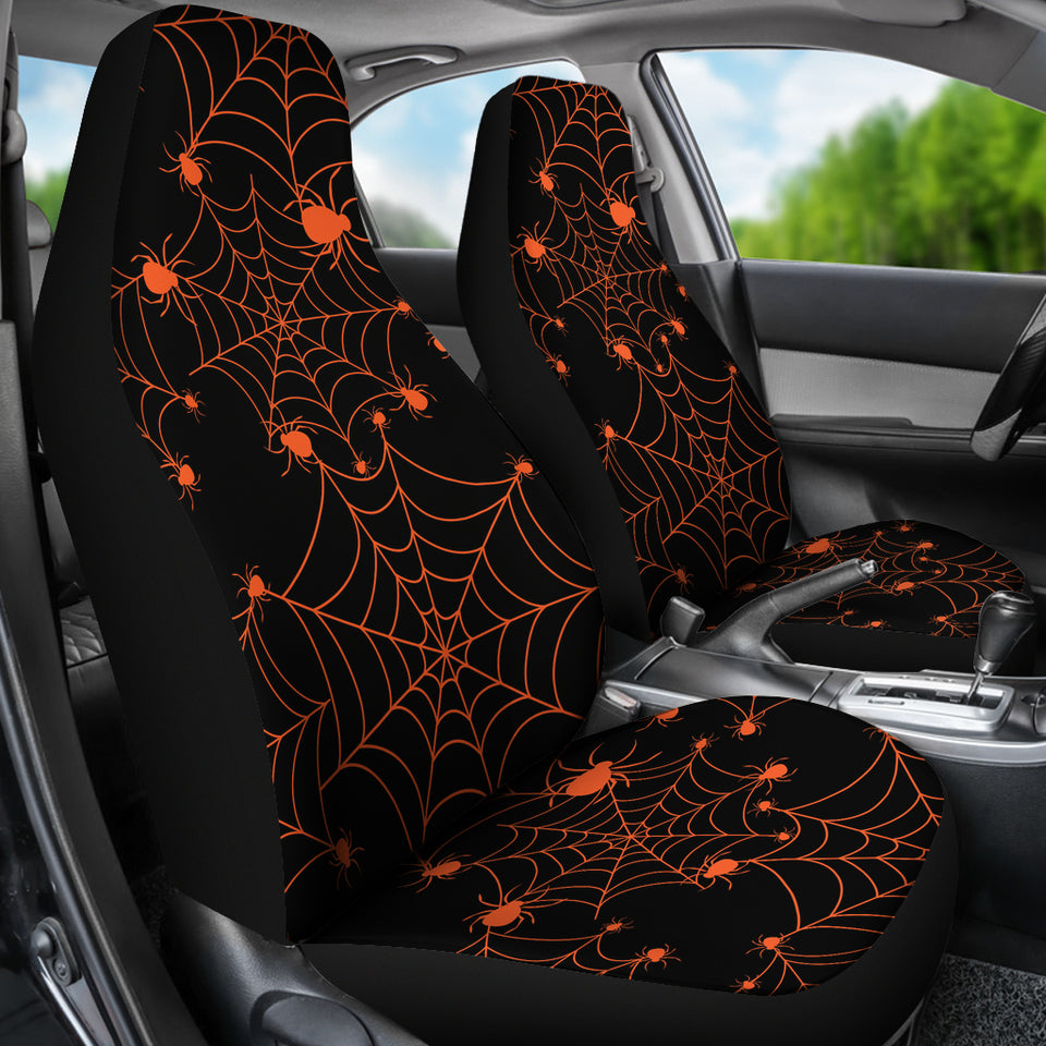 Orange Cobweb Spider Web Pattern Universal Fit Car Seat Covers