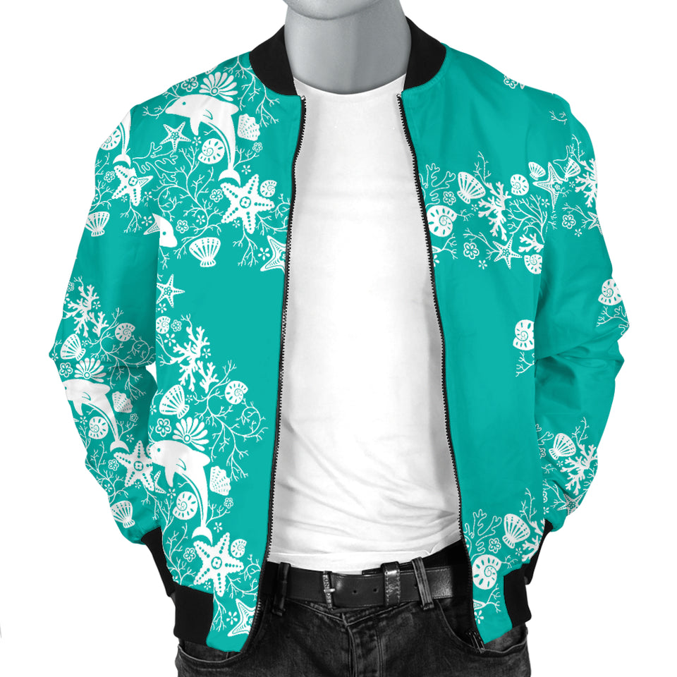 Dolphin Sea Shell Starfish Pattern Men Bomber Jacket