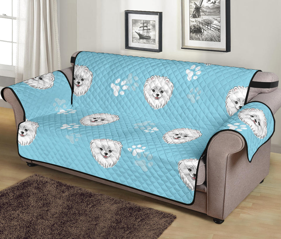 Pomeranian Pattern Blue Background Sofa Cover Protector