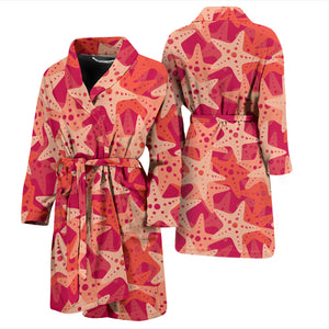 Starfish Red Theme Pattern Men Bathrobe