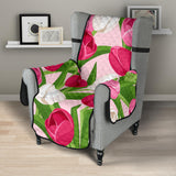 Pink White Tulip Pattern Chair Cover Protector