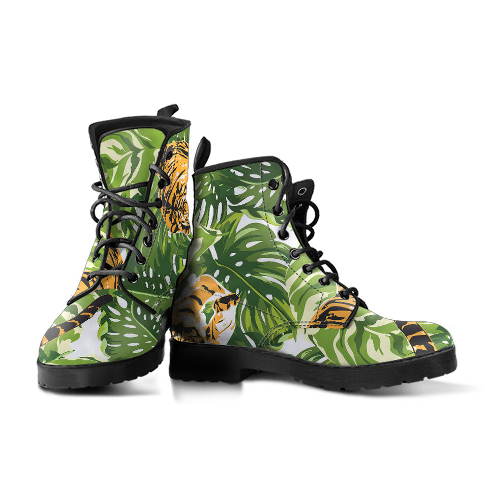 Bengal Tiger Pattern leaves Leather Boots