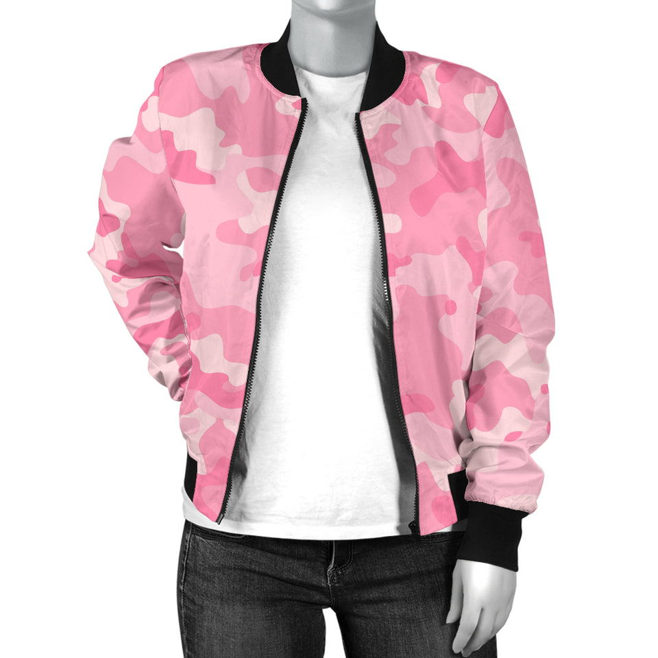 Pink Camo Camouflage Pattern Women Bomber Jacket