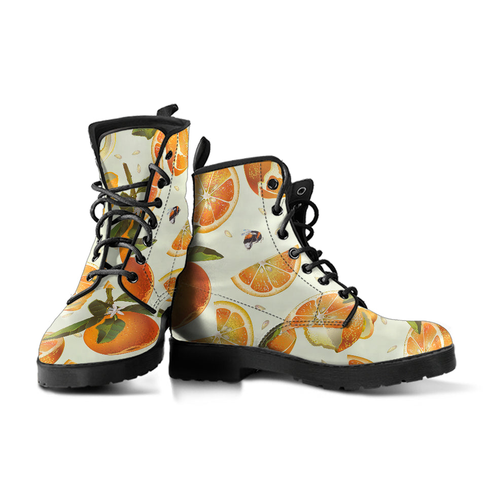 Orange Pattern Leather Boots