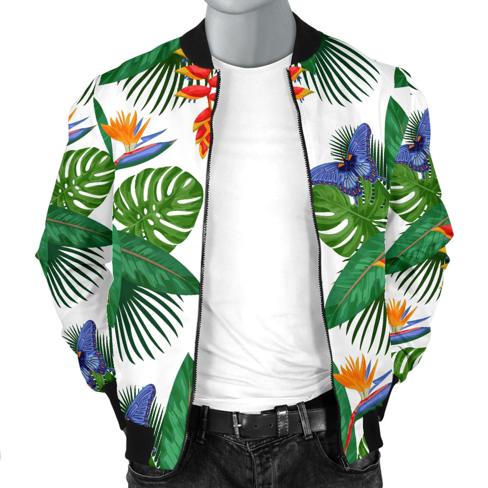 Heliconia Butterfly Leaves Pattern Men Bomber Jacket