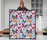 Colorful Butterfly Flower Pattern Premium Quilt