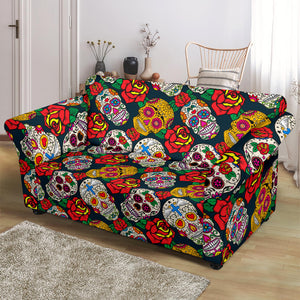 Suger Skull Pattern Background Loveseat Couch Slipcover