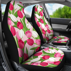 Pink White Tulip Pattern Universal Fit Car Seat Covers