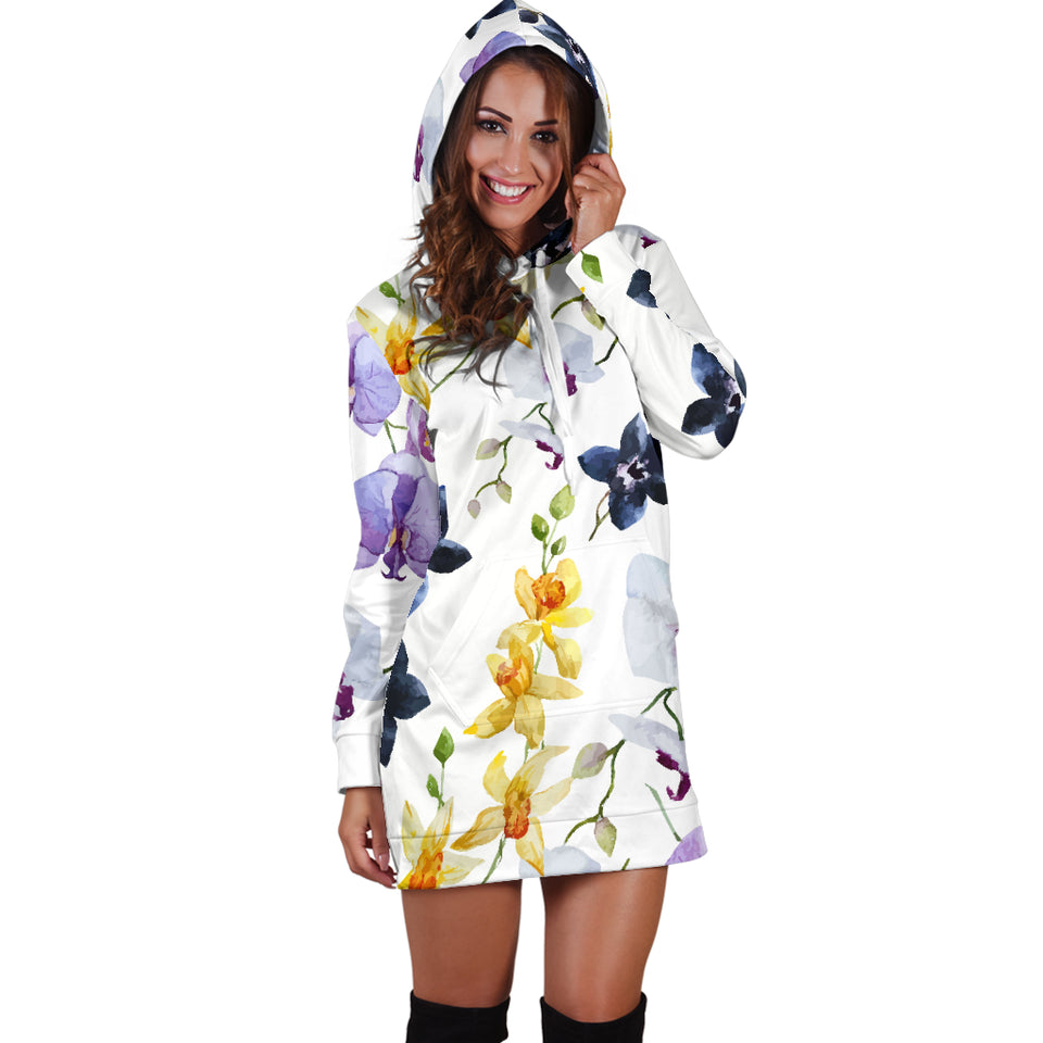 Orchid Pattern Background Women Hoodie Dress