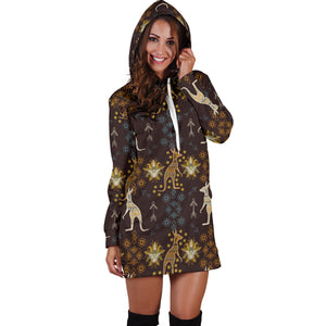 Kangaroo Aboriginal Theme Pattern  Women Hoodie Dress