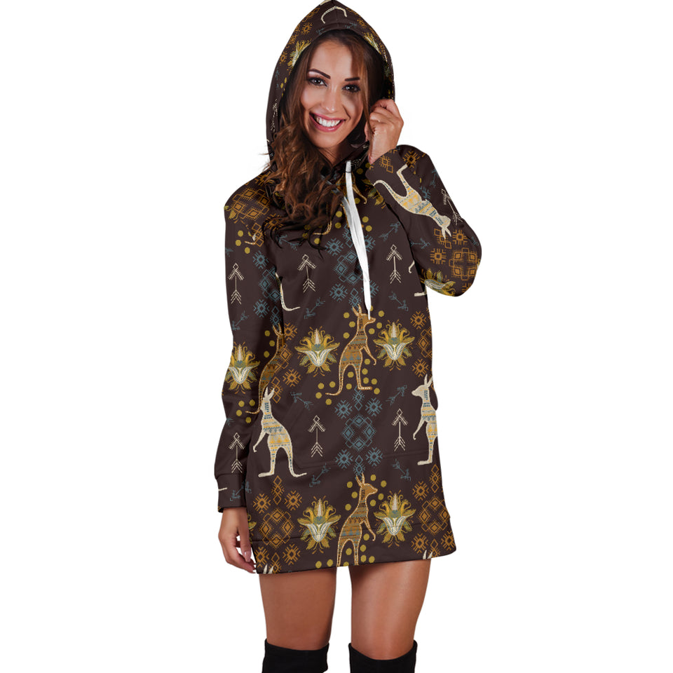 Kangaroo Aboriginal Theme Pattern  Women Hoodie Dress