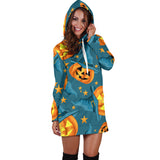 Halloween Pumpkin Witch Hat Pattern Women Hoodie Dress