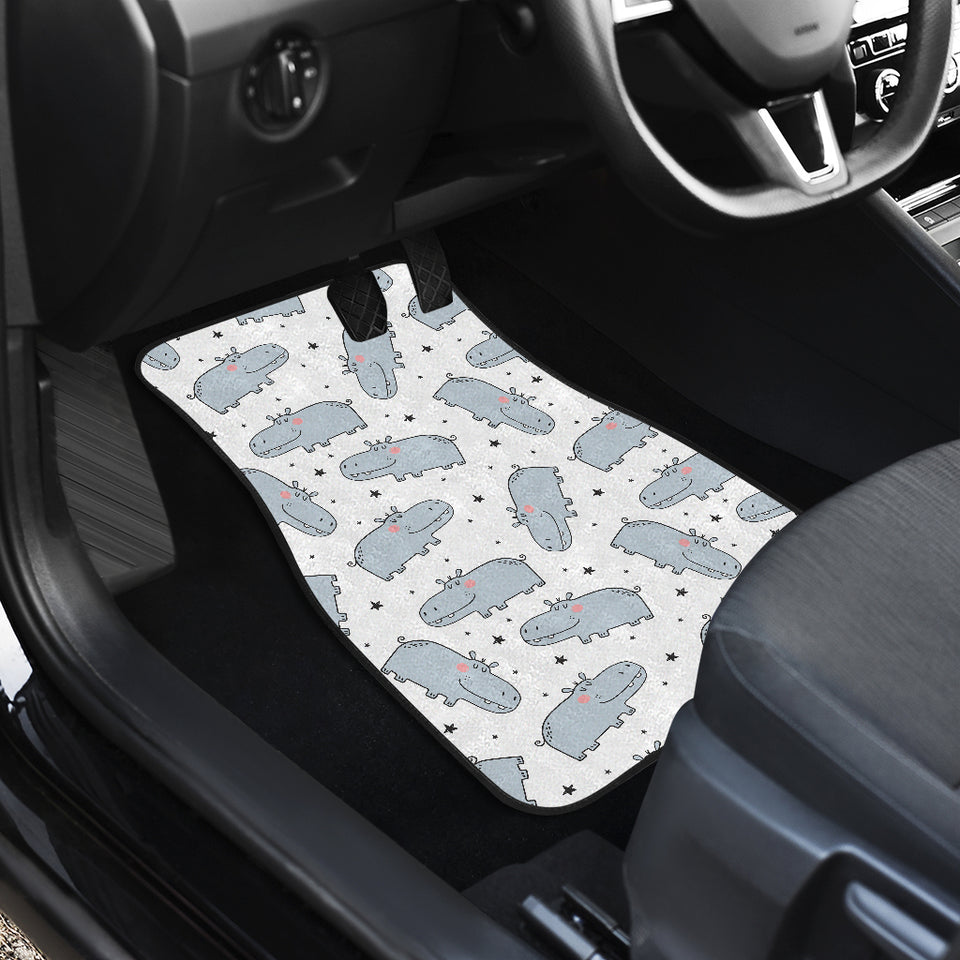 Hippopotamus Pattern Print Design 01 Front and Back Car Mats