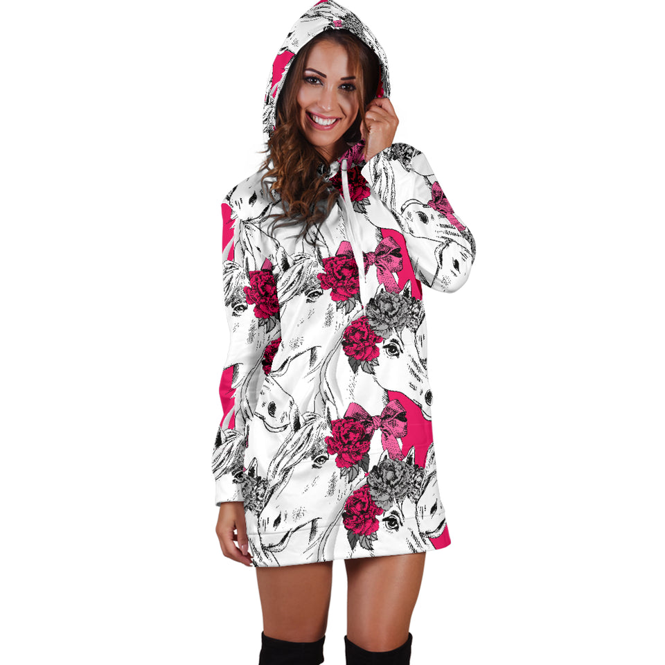 Horse Head Rose Pattern Women Hoodie Dress