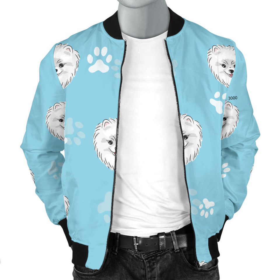 Pomeranian Pattern Blue Background Men Bomber Jacket