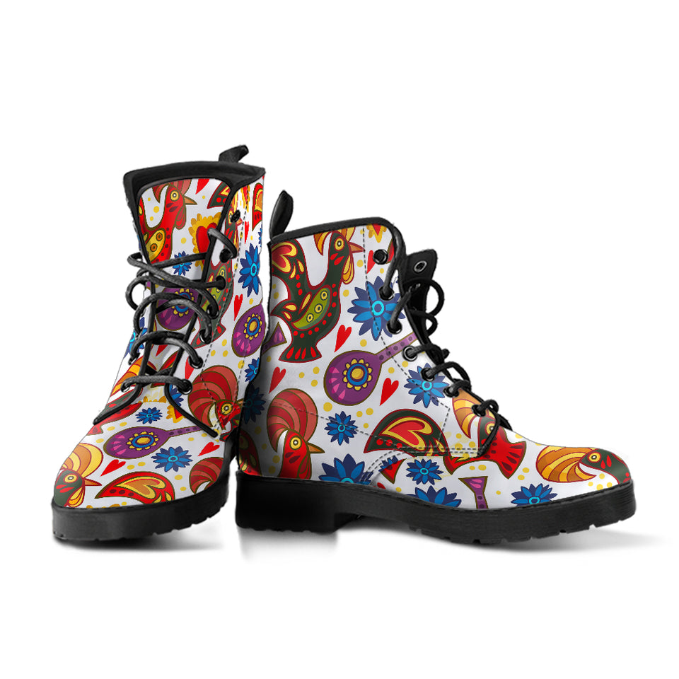 Colorful Rooster Chicken Guitar Pattern Leather Boots