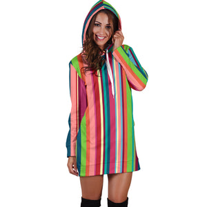 Rainbow Stripe Pattern Women Hoodie Dress