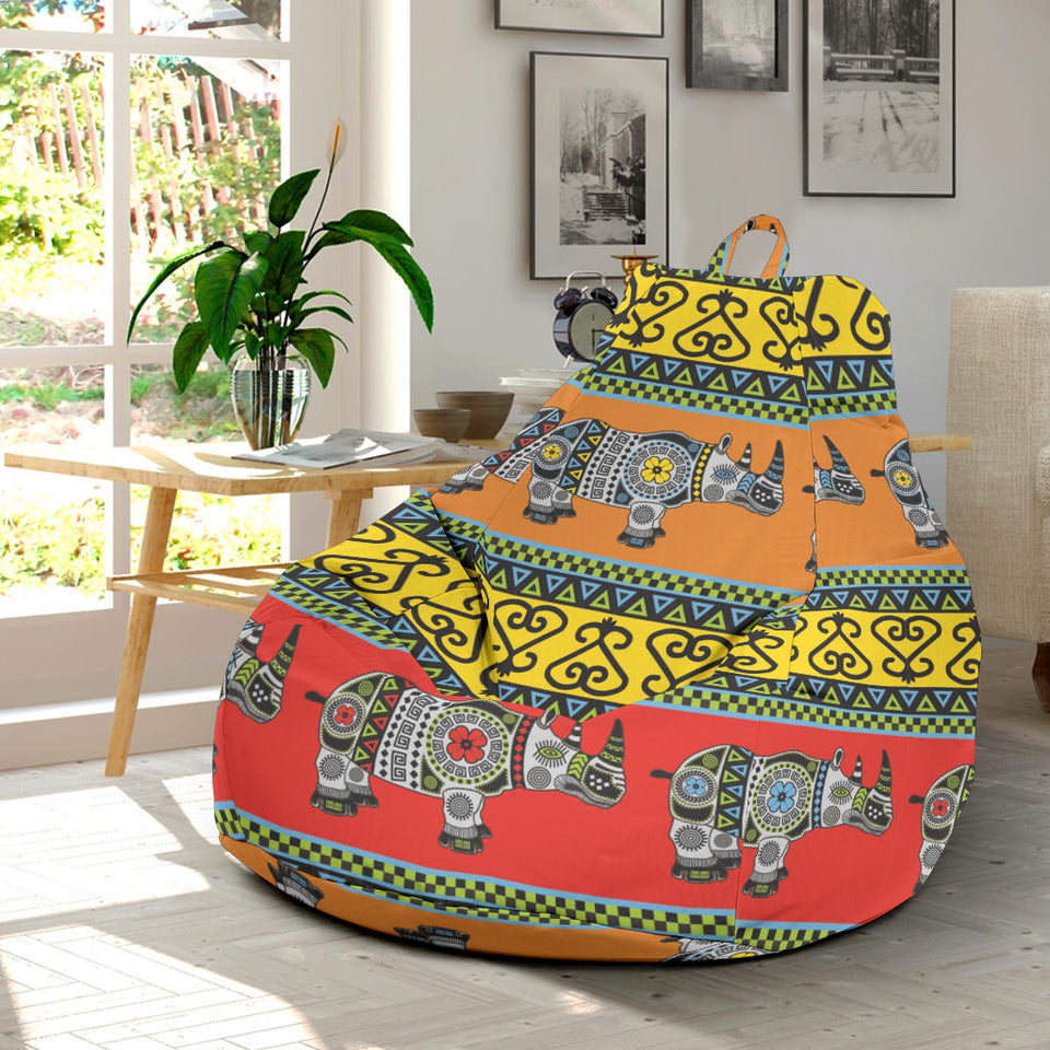 Rhino African Afro Dashiki Adinkra Kente Pattern Ethnic Motifs Bean Bag Cover