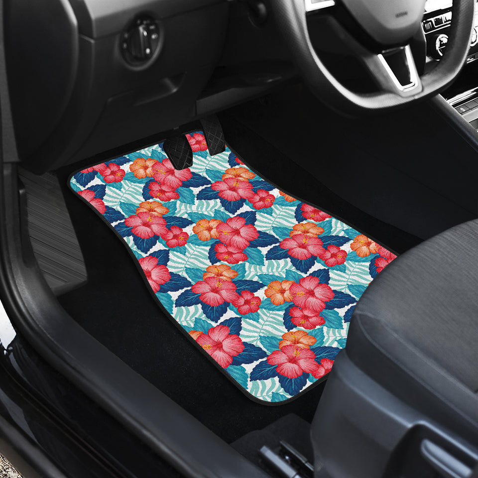 Hibiscus Pattern Print Design 05 Front and Back Car Mats