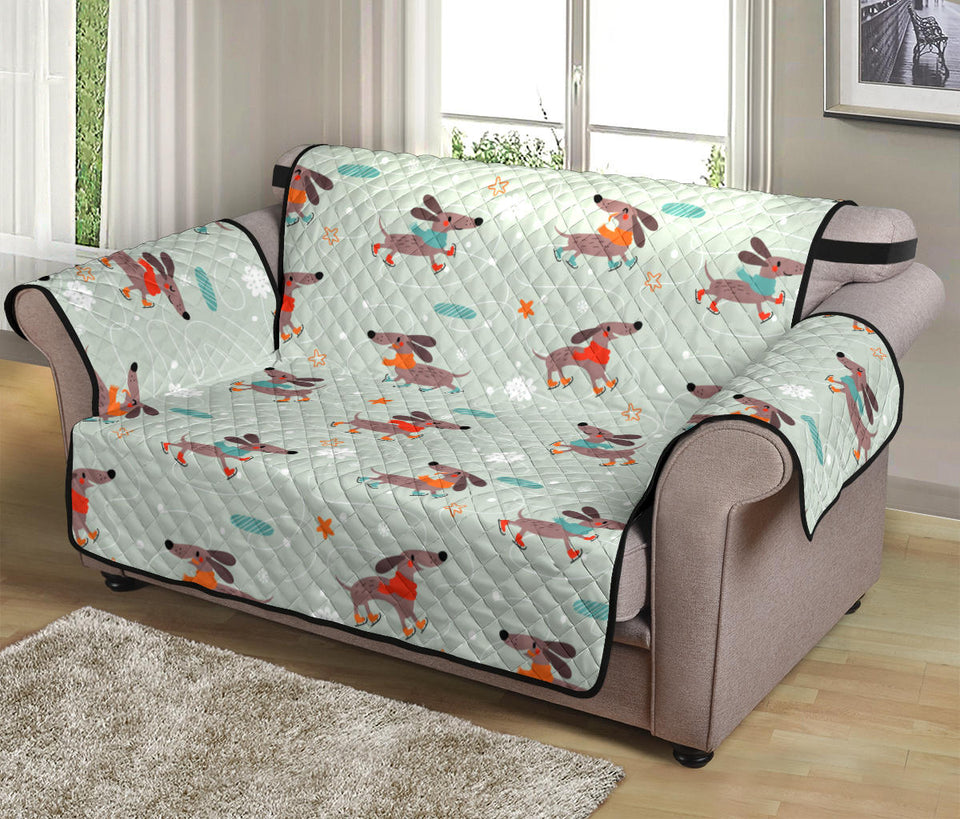 Dachshund Skating Pattern Loveseat Couch Cover Protector