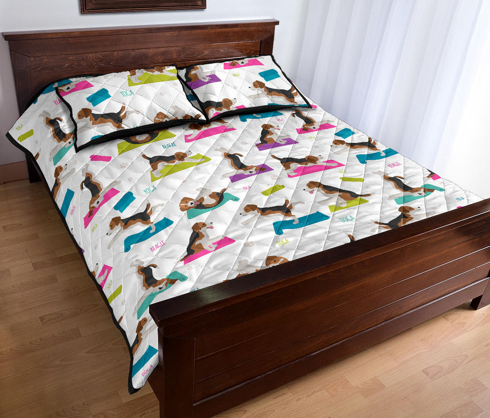 Beagle Yoga Pattern Quilt Bed Set