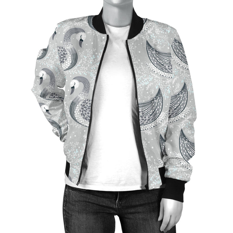 Swan Gray Pattern Women Bomber Jacket