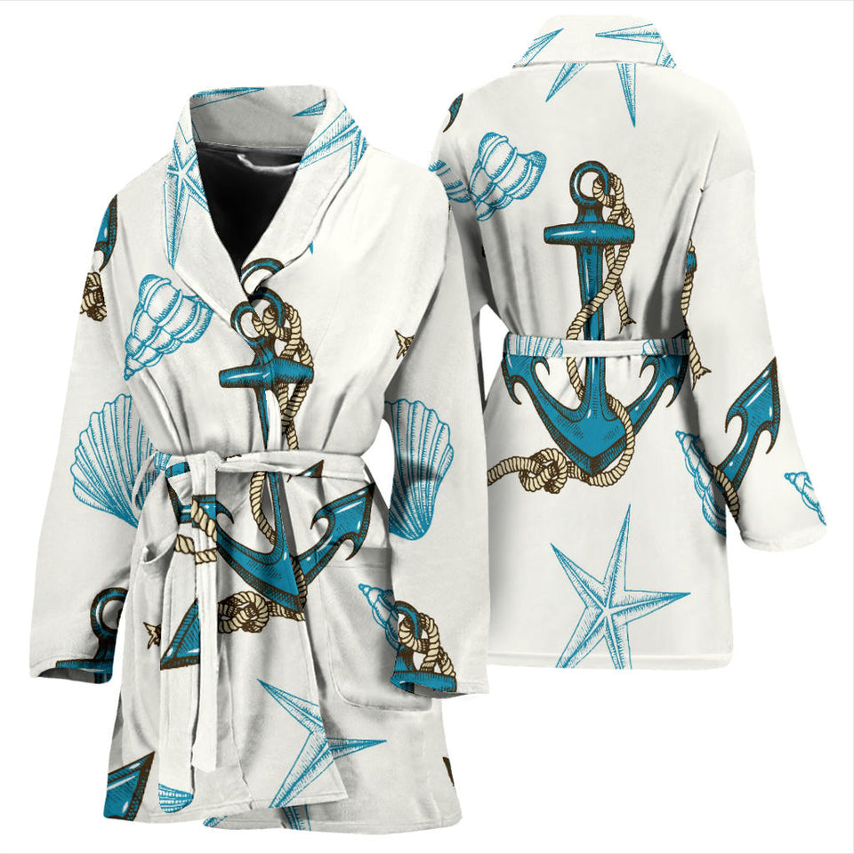 Anchor Shell Starfish Pattern Women Bathrobe