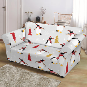 Penguin Christmas Tree Pattern Loveseat Couch Slipcover