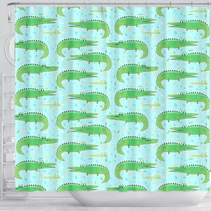 Crocodile Pattern Blue background Shower Curtain Fulfilled In US