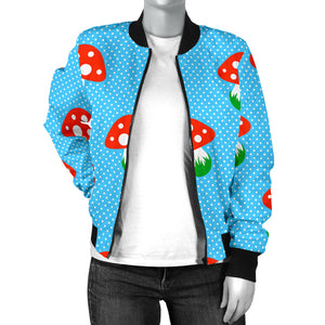 Mushroom Pokkadot Pattern Women Bomber Jacket