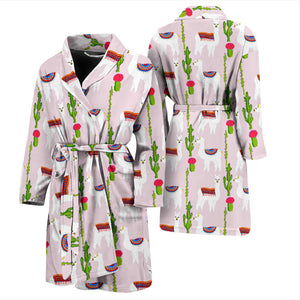 Llama Cactus Pattern Men Bathrobe