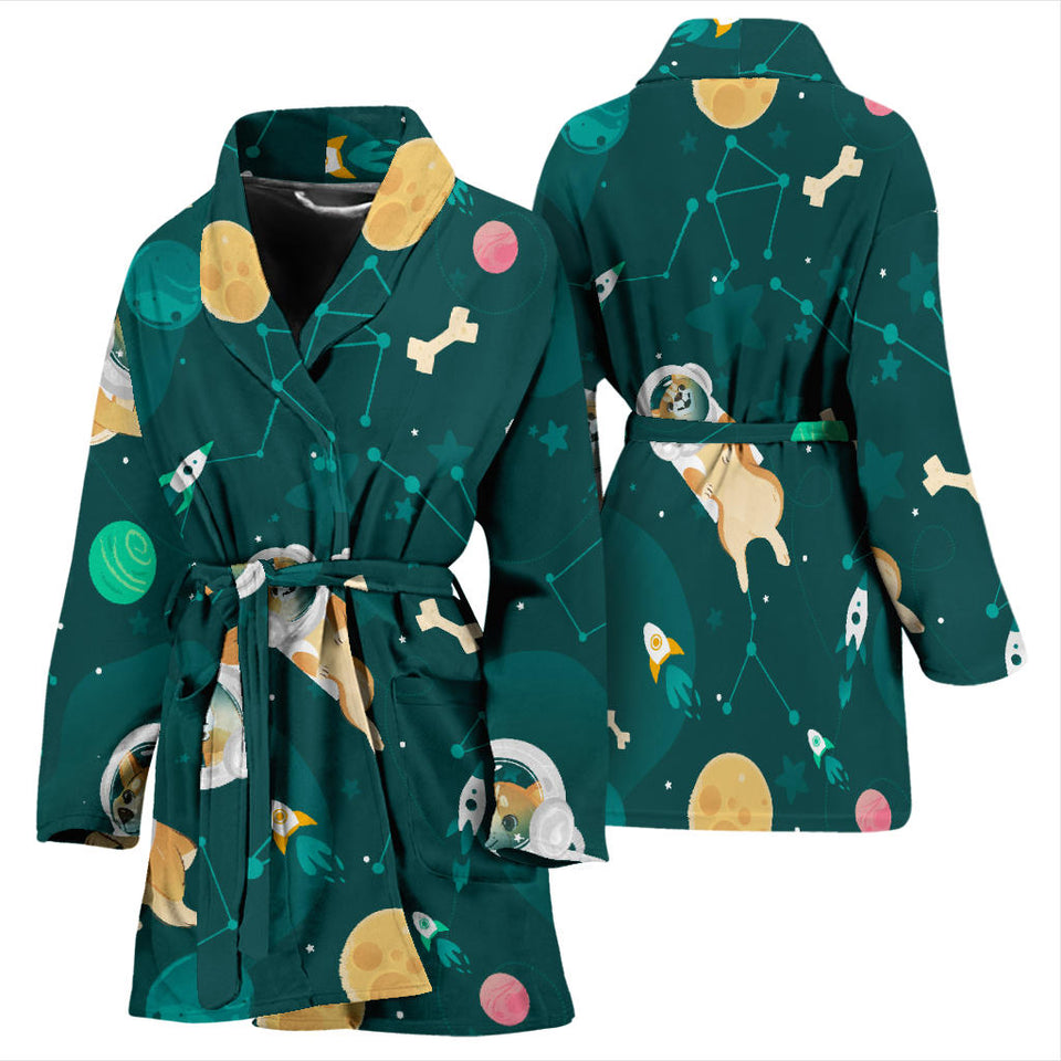 Corgi Astronaut Pattern Women Bathrobe