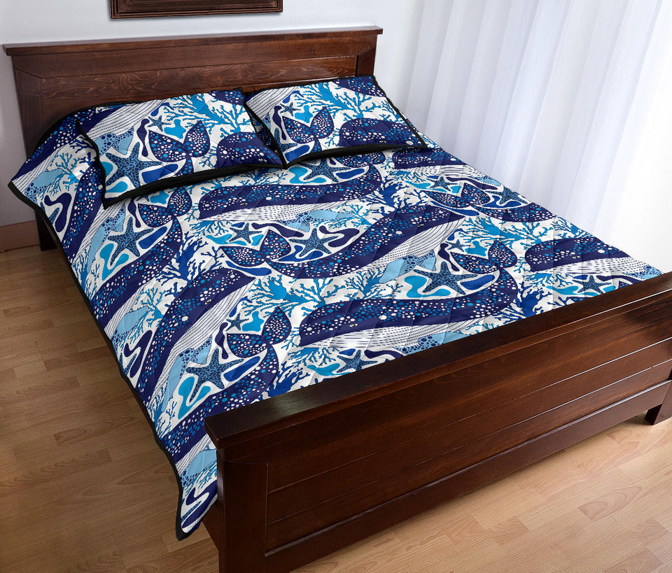 Whale Starfish Pattern Quilt Bed Set