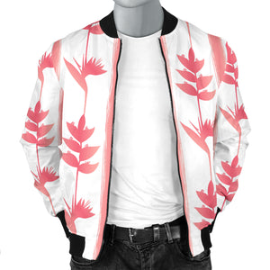 Heliconia Pink White Pattern Men Bomber Jacket