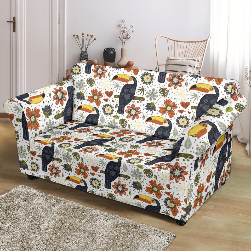 Toucan Flower Pattern Loveseat Couch Slipcover