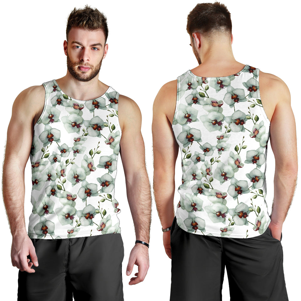 White Orchid Pattern Men Tank Top