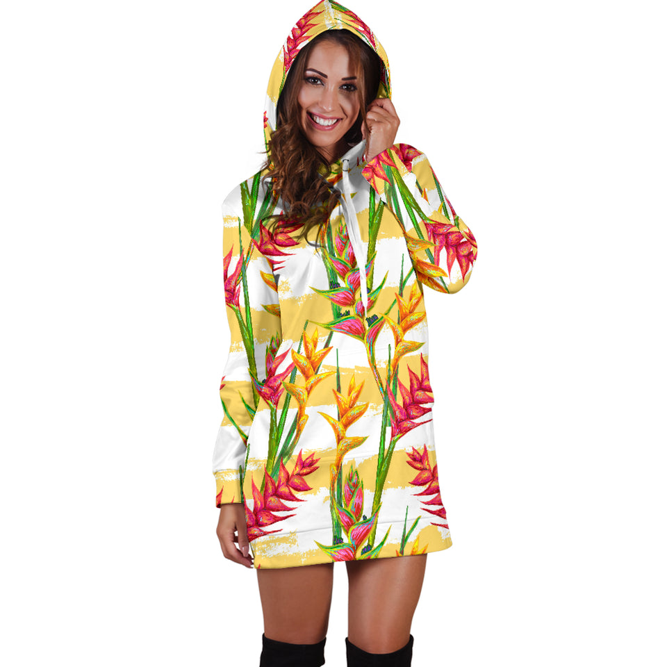 Heliconia Pattern Women Hoodie Dress