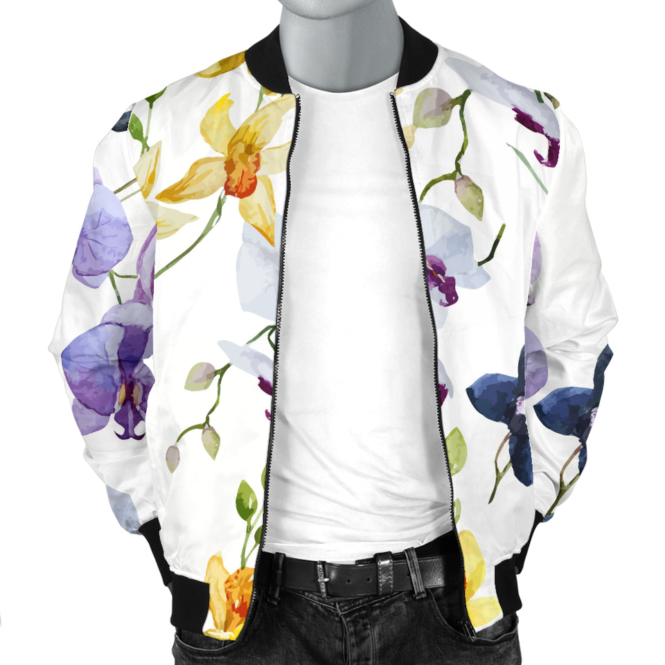 Orchid Pattern Background Men Bomber Jacket