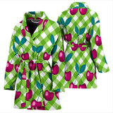 Cherry Pattern Green Background Women Bathrobe