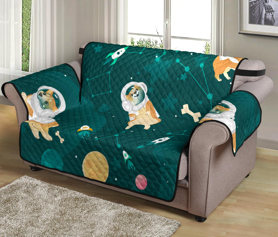 Corgi Astronaut Pattern Loveseat Couch Cover Protector