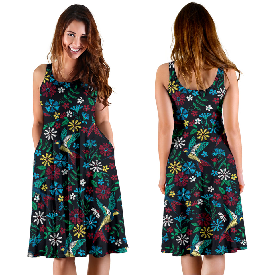 Swallow Pattern Print Design 04 Sleeveless Midi Dress