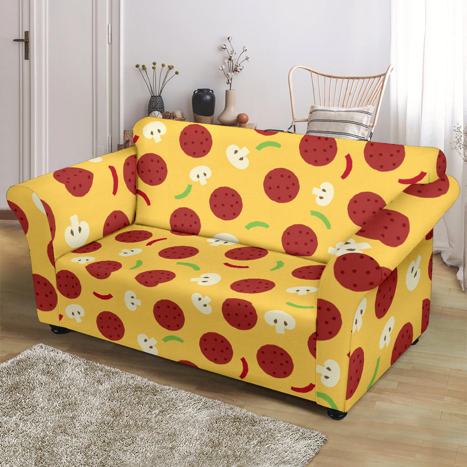 Pizza Salami Mushroom Texture Pattern Loveseat Couch Slipcover